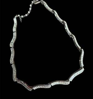 Vintage Crown Trifari Crystal Baguette Rhinestone Silver Tone Necklace